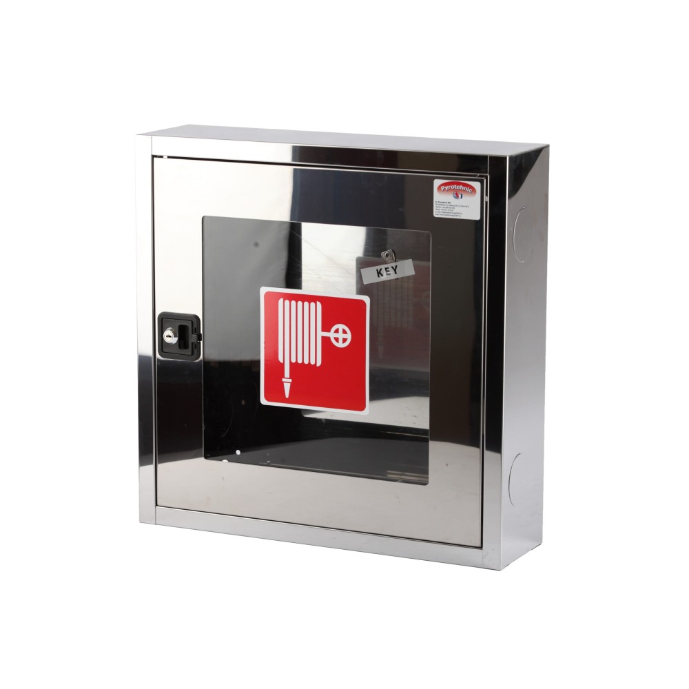 Cutie hidrant ​Minibox​ ​INOX​ cu geam, suport ​simplu​ pentru furtun si yala – ​( 500x500x140 )​ – ​IMPORT